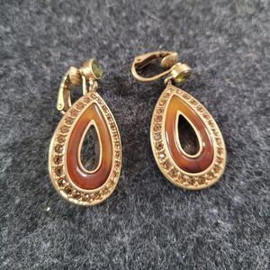 Vintage Liz Claiborne Chocolate and gold colored rhinestone earrings